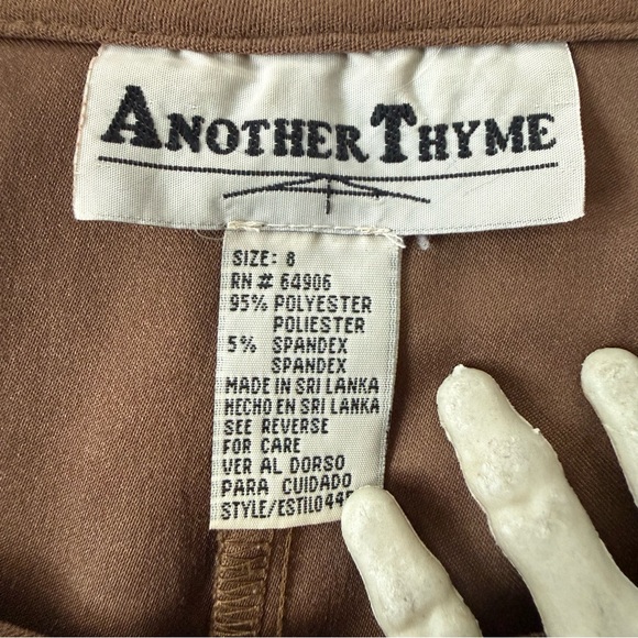 Vintage 90s Brown Lined Pinafore Midi Dress w Grommet Straps ~ Size Small - Picture 6 of 8